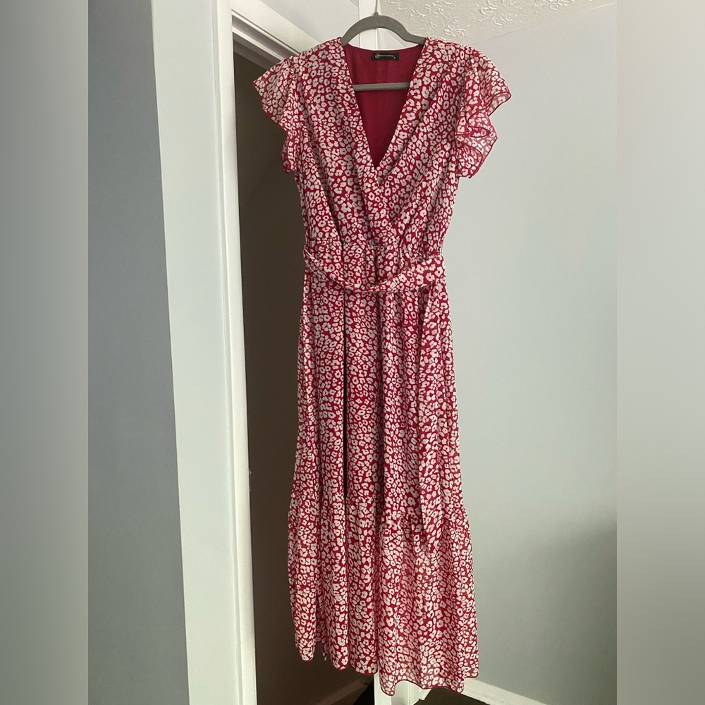 PRETTYGARDEN Floral Boho Wrap Dress Belted Ruffle Hem A-Line Flowy Maxi Dress